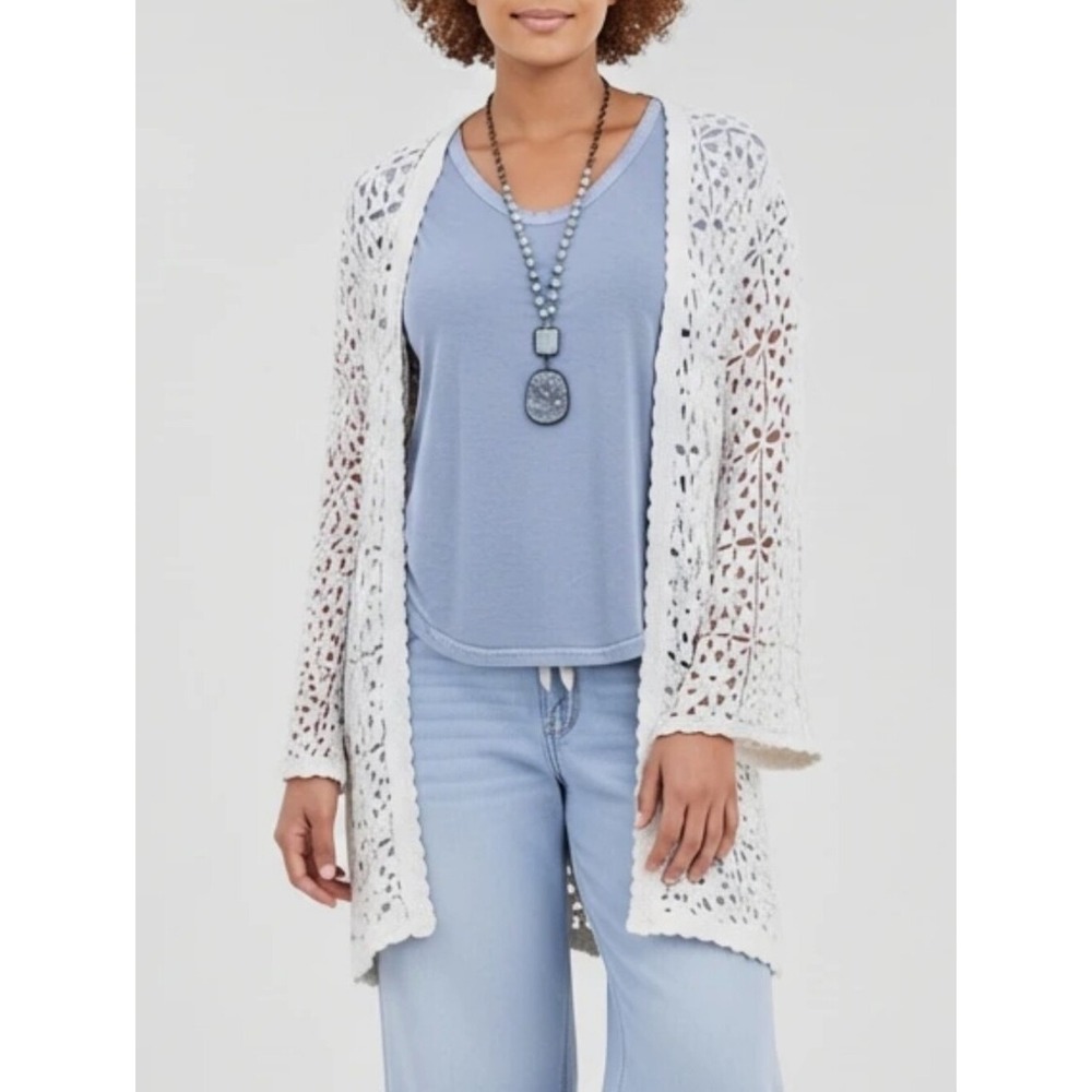 Solitaire Ravi Khosla Cream Floral Crochet Open Front Cardigan 2X 25-1250 New